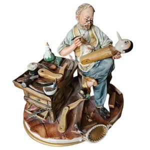 Capodimonte Porcelain Pinocchio Creation Geppetto Statue Sigillo Di Garanzia